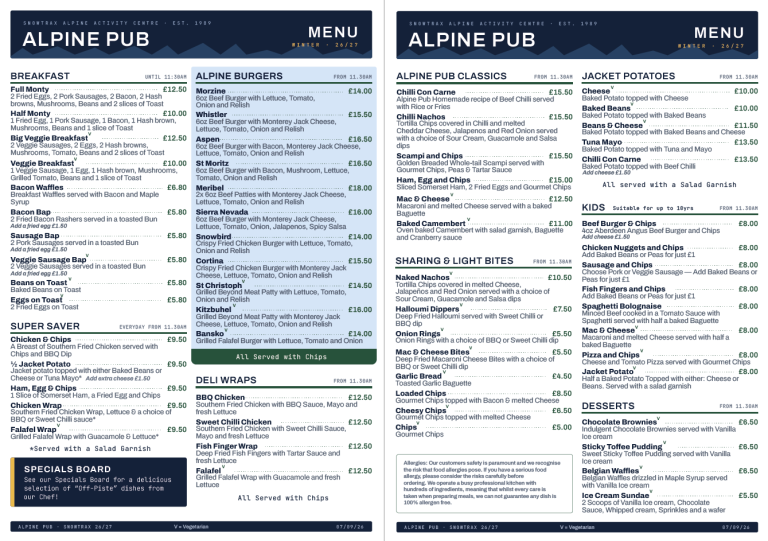 Preview of the menu